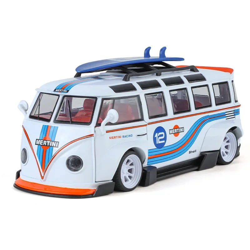 1:24 VOLKSWAGEN T1 Bus Modified version Alloy Die Cast Toy Car Model Sound and Light Children's Toy Collectibles Birthday gift