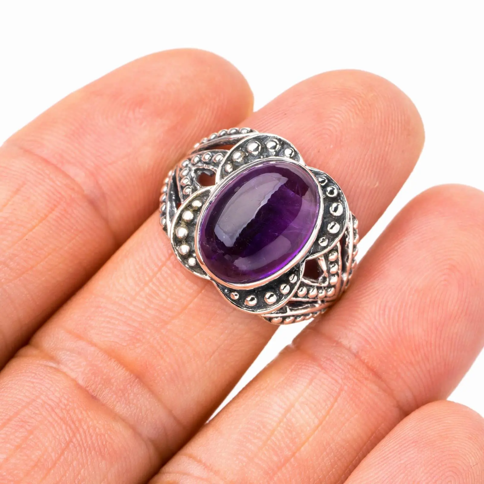 

StarGems ® Кольцо ручной работы из стерлингового серебра 925 пробы с натуральным аметистом 8 E7720