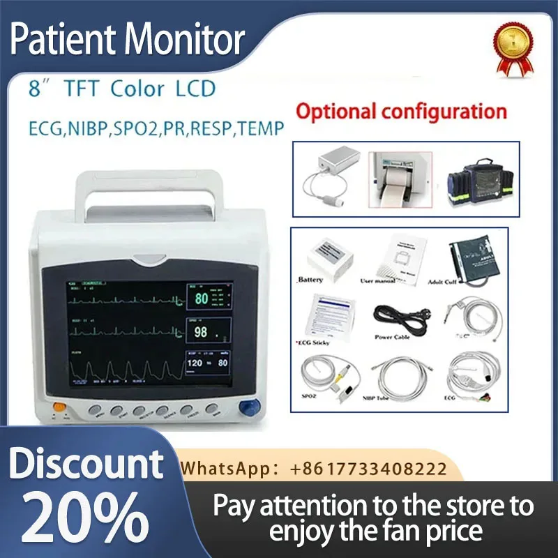 جهاز مراقبة المريض CONTEC المحمول 6 معلمات للبالغين والأطفال ، جهاز مراقبة العلامات الحيوية ، ECG ، NIBP ، RESP ، SPO2 ، PR ، TEMP ، CMS6000C