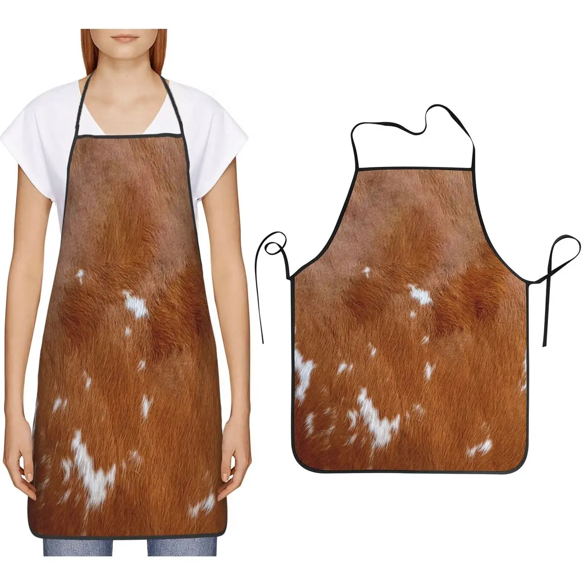

Фартуки с текстурой коровьей кожи, фартуки для шеф-повара, приготовления пищи, выпечки, нагрудник без рукавов, кухонный сарафан для уборки, для женщин и мужчин, садоводства
