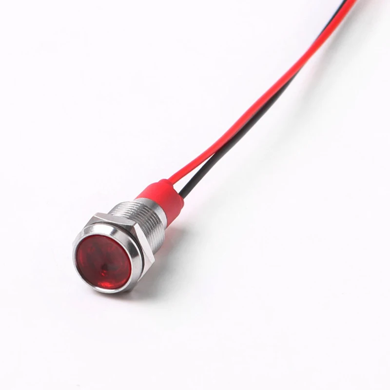 LED Metal Indicator Light 6/8/10/12mm With Wire Waterproof  Highlight Signal Light Wire Switch  5V12V24V220V Red Yellow Green