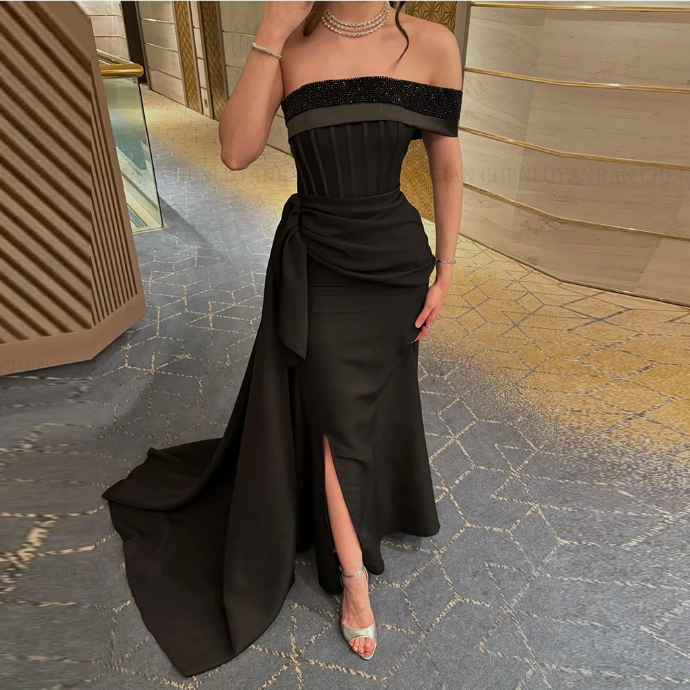

MOLISA Customized Mermaid Sleeveless Prom Dresses Strapless Pleated Beadings Floor Length Evening Dresses Side Split Party Dress