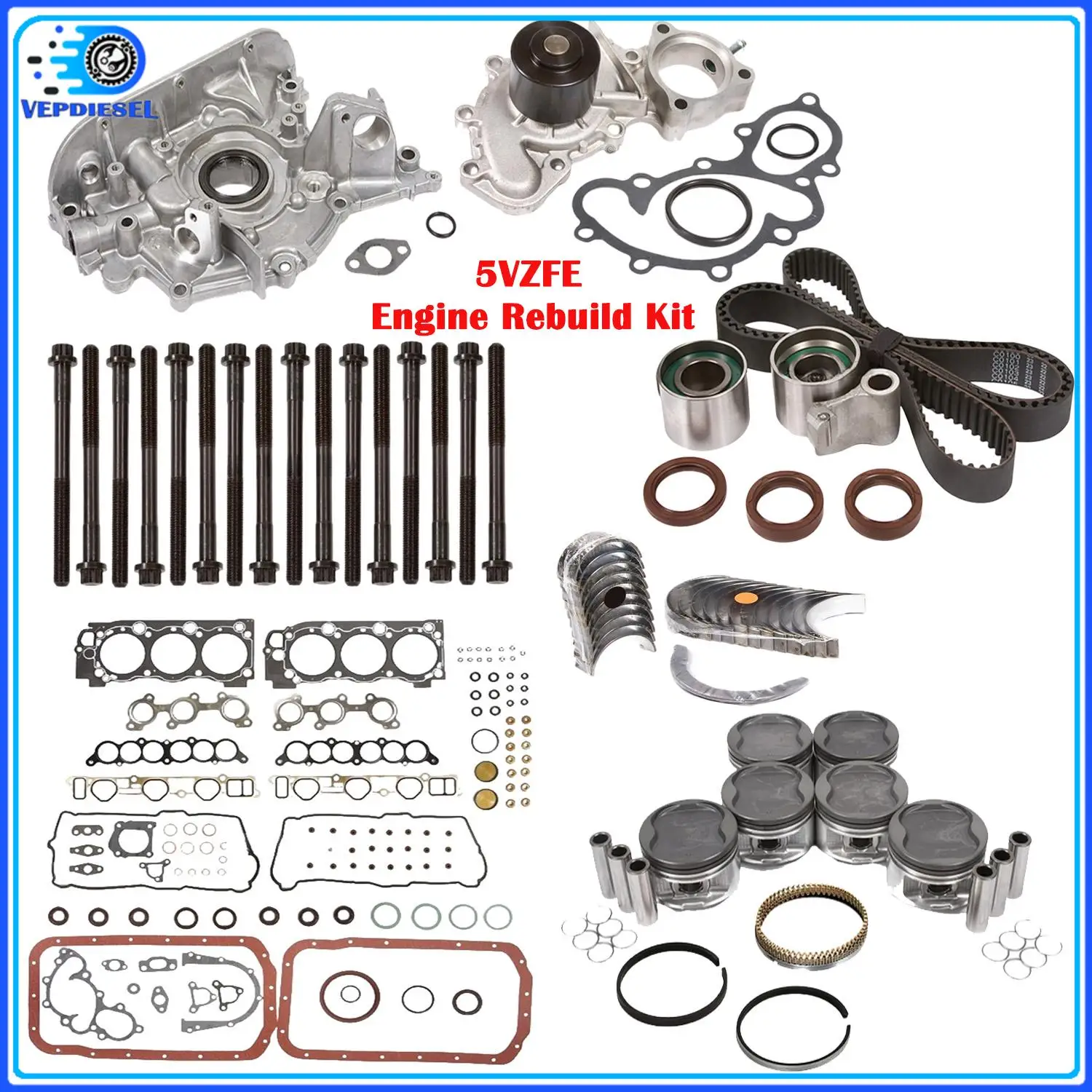 1set 5VZFE Engine Rebuild Kit For 1995-2004 Toyota 4Runner Tacoma Tundra 3.4L HS9227PT-1 CS9227 13101-62060-01 SWT10178 2C4911