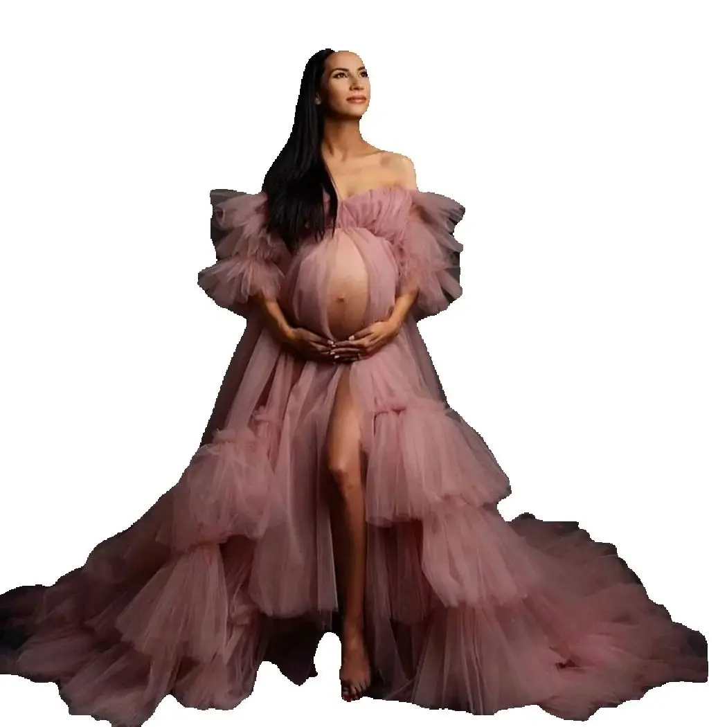 

Unique Prom Dresses Sexy Off Shoulder Robes for Photo Shoot or Baby Shower Custom Made Maternity Robes Photoshoot Fluffy Robe