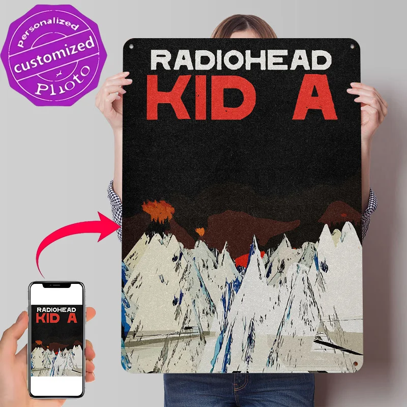 Radiohead Kid A Album Cover Personalized 3D Textured Metal Poster Wall Art Vintage Tin Signs for Decoration Garage Decor Luxury
