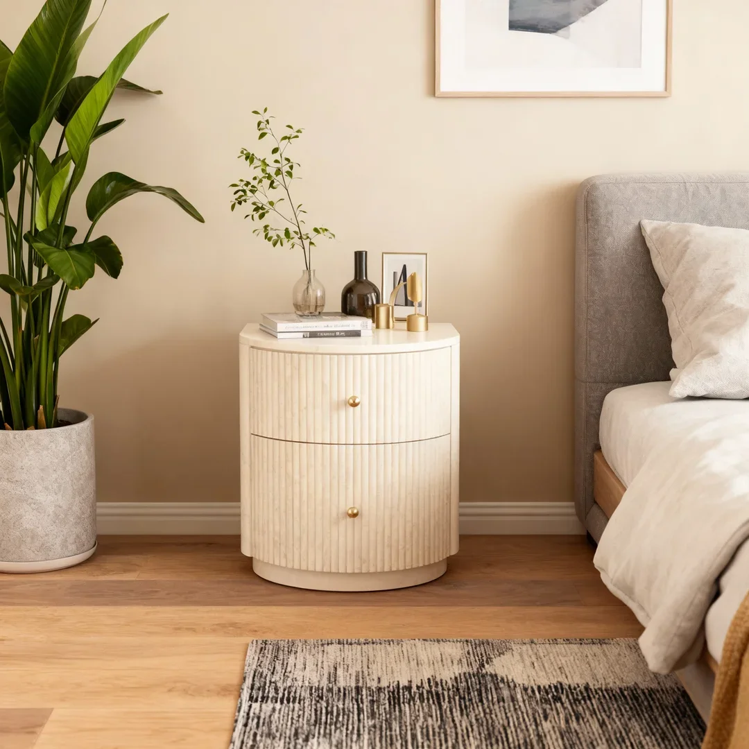 

−xx Modern Luxury Natural Oak Bedroom Furniture 3 Drawers Curve Wood Royal Closed Nightstands&