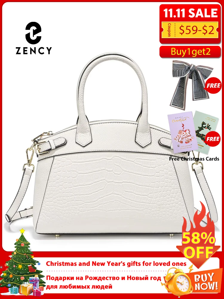 

Zency женская большая вместительная сумка-тоут из натуральной кожи, роскошная ретро-сумка цвета хаки, чистая белая сумка-шоппер, сумка через плечо 2025