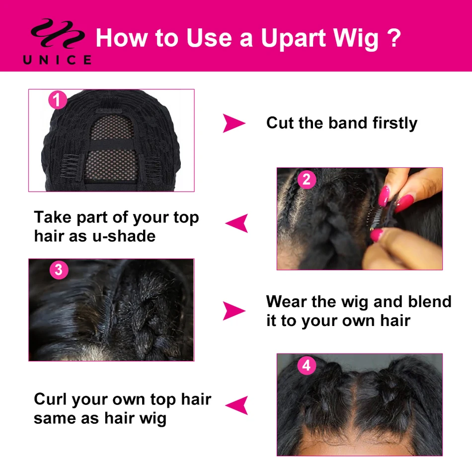 Unice Hair U PART WIG Kinky Straight Wigs Easy Blend U Part Wig V Part Wig Beginner Friendly 100% Human Hair Wigs