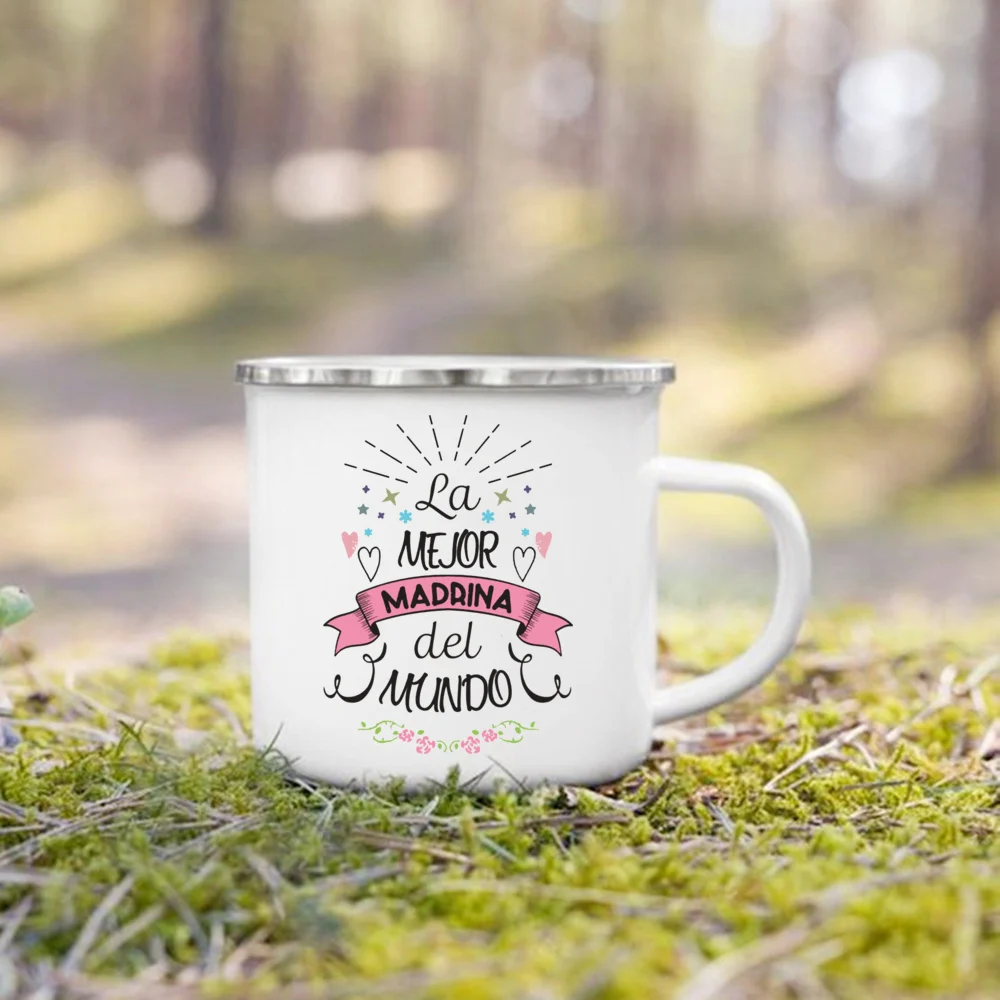 Mug Best Godmother Godfather In The World Print Enamel Mug Friend Drinks Coffee Cup Camping Mugs Best Idea Gift for Madrina