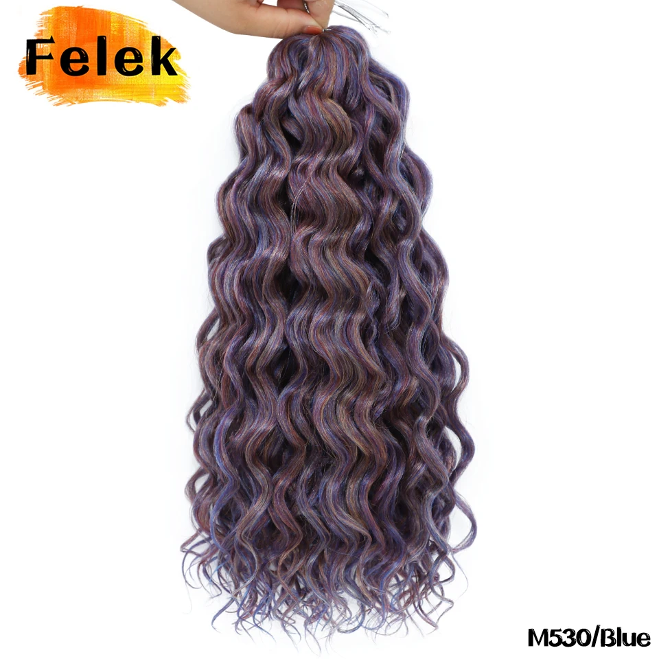 18 24 Inch Curly Crochet Hair Extensions Synthetic Ocean Wave Braiding Hair For African Women Ombre Blonde Pink Blue Hawaii Curl image 3