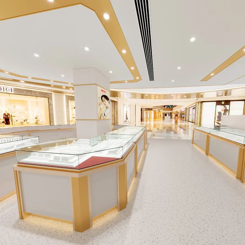 custom.Luxury Glass Jewelry Store Display Counter Fine Necklace Shop Showcase with Custom Interior Design and LED Lighti