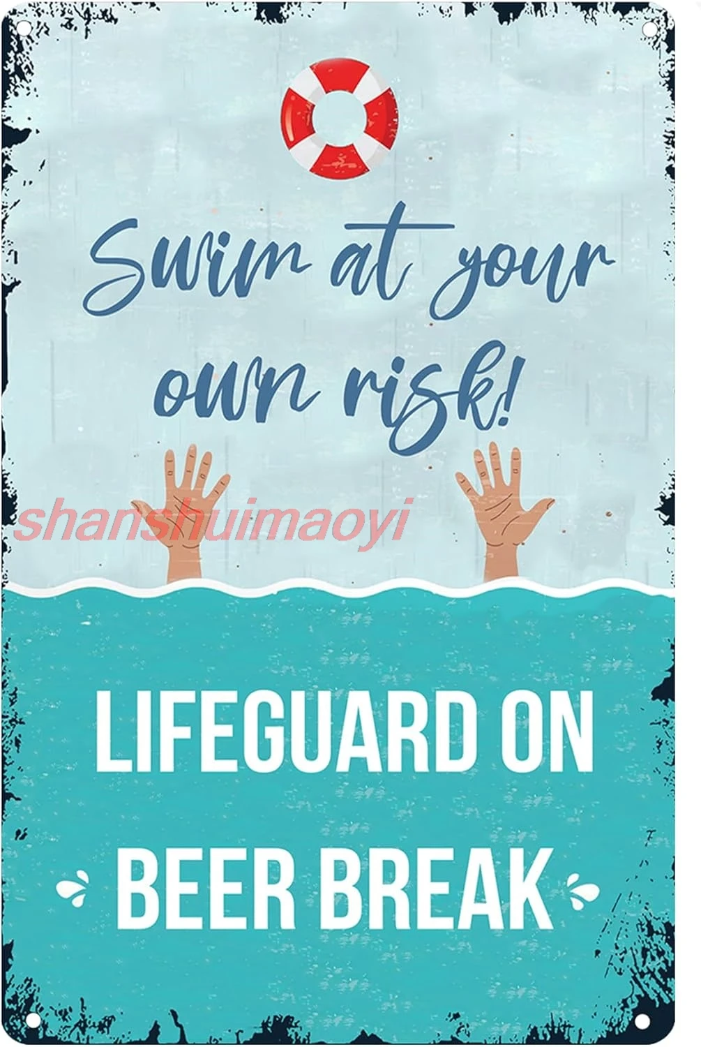 Swim at Your Own Risk During Lifeguard Beer Break, Swimming Pool Rules Sign, Indoor/Outdoor Pool Decor, 8x12 Inch Pool Meta HAI