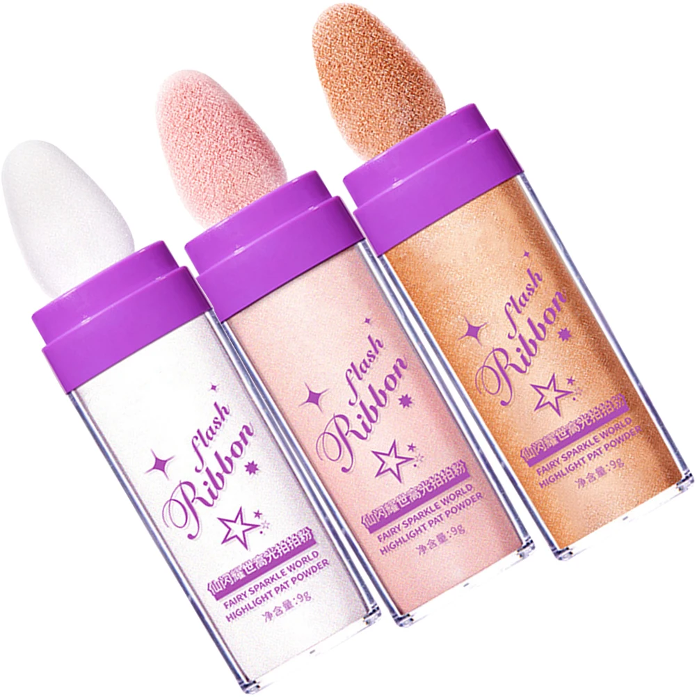 3 個グリッターハイライターパウダーコンパクトシマーボディメイクアップフェイスアームシャインポータブル軽量ウェディングパーティープロムステージクラブ