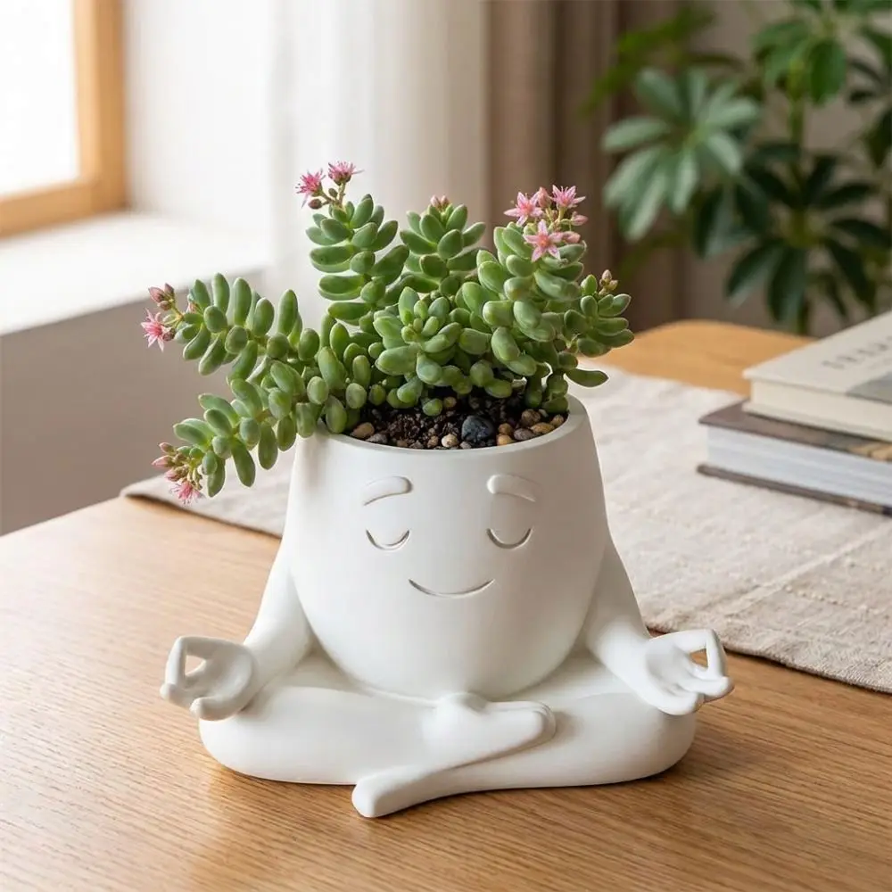 Sitting Posture 3D Printed Yoga Face Planter Novelty Gift Unique Figurine Head Planter Holder