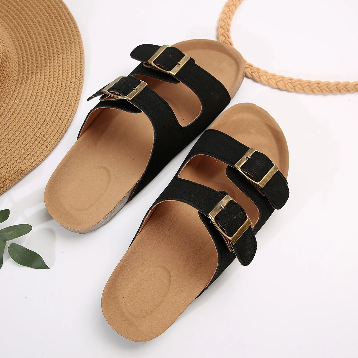 Flip Flops Women Slippers Female Metal Rivets Plat Slides Soft Cork sole Open Toe Indoor Outdoor Beach Casual Shoes Home Slipper