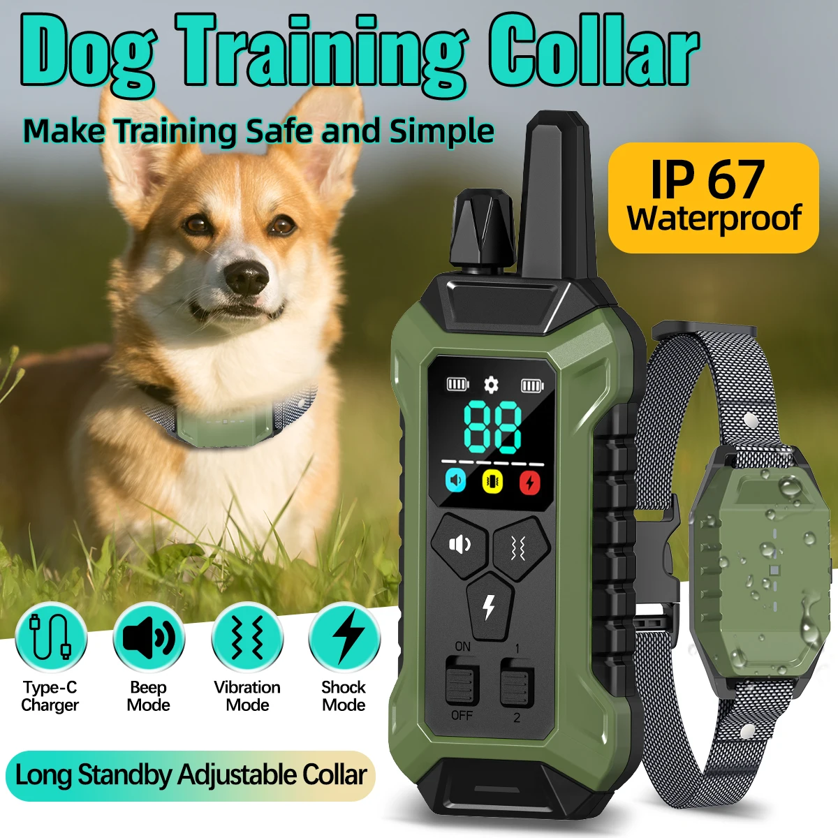 

ORCLEAB PC30 Electric Dog Training Collar Anti Bark Waterproof Rechargeable Pet Remote Control Beep Shock Vibration for All Dogs