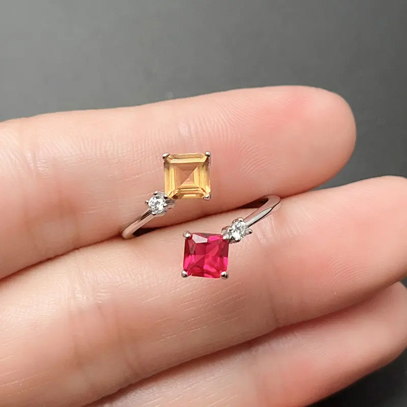 925 Silver Gemstone Ring 5mm Citrine and Ruby Ring 18K Gold Plated Silver Gemstones Jewelry