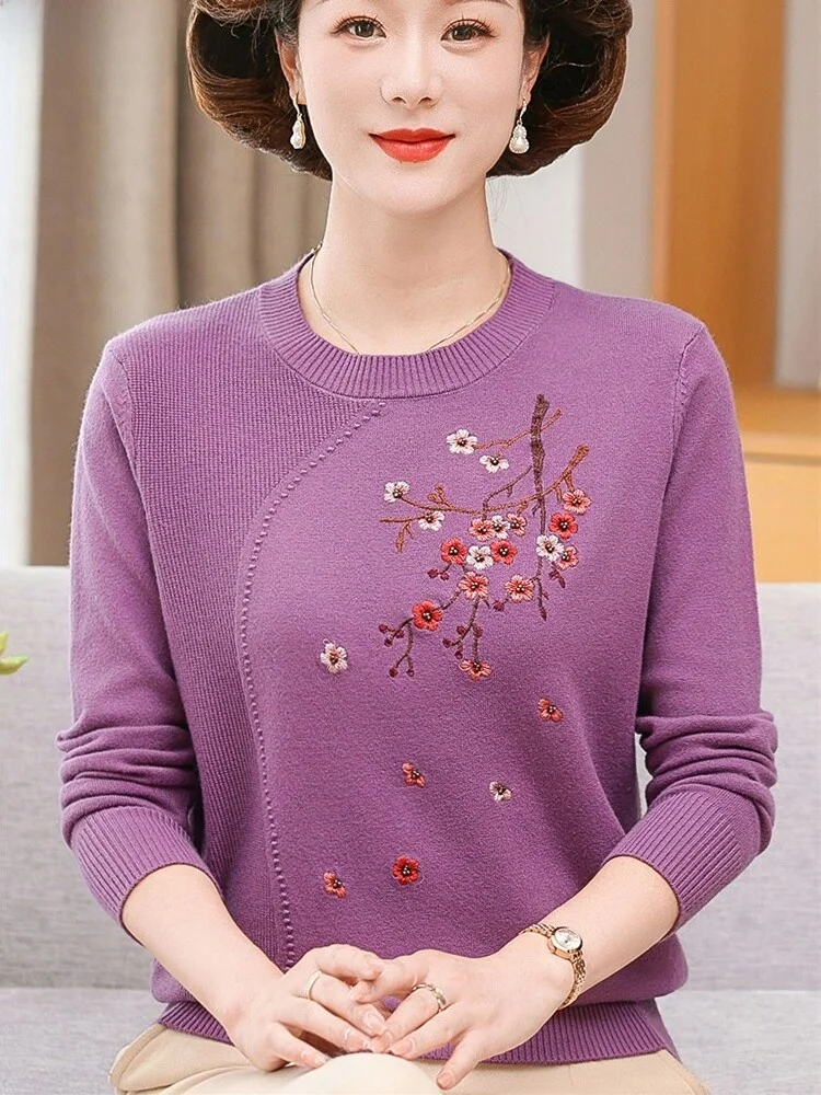 

Модный вязаный свитер с вышивкой Base irt для женщин, осенний новый свободный крой, круглый Ne Regular Sve ly