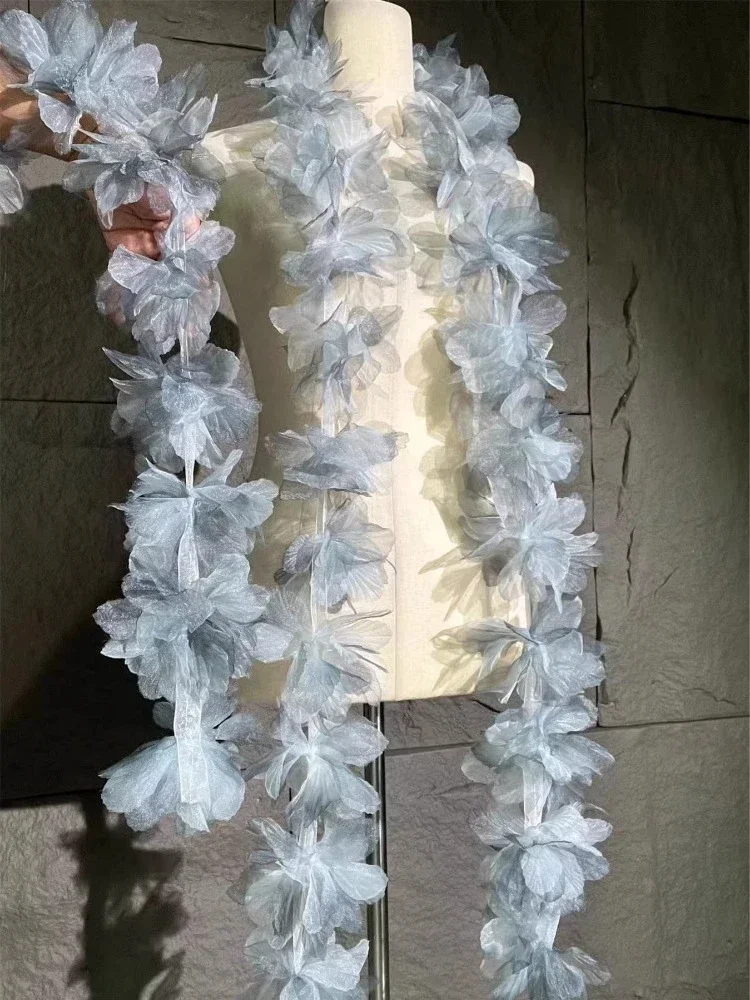 Organza Fabric Gradual Lace Flower Wedding Headwear Decorative Accessories Wholesale Cloth By Meters Diy Material