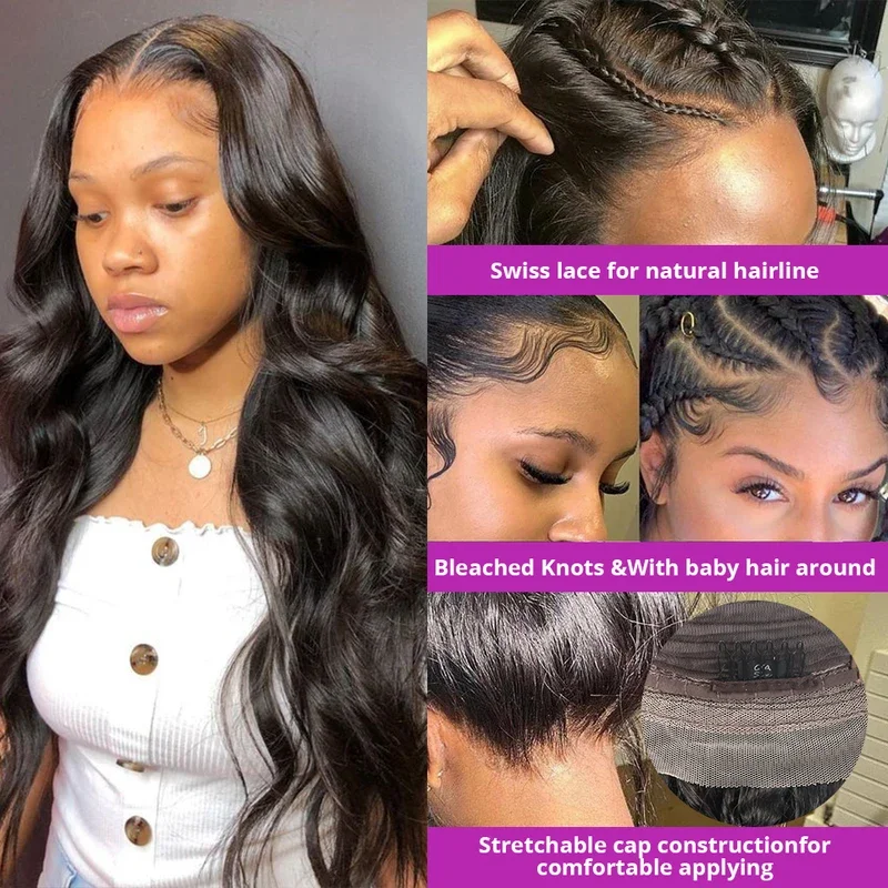 Body Wave 13x4 360 HD Lace Frontal Wig Transparent Loose Water Wavy Lace Front Human Hair Wigs For Women High Ponytail 180%