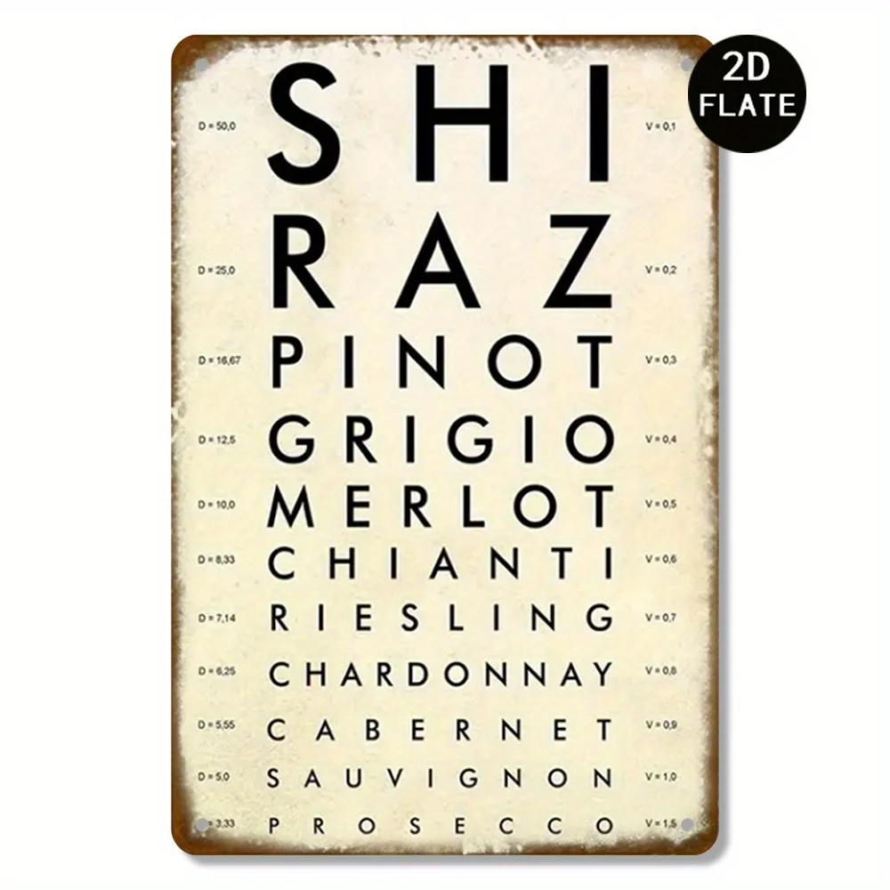 Vintage Wine Eye Chart Metal Tin Sign, Retro Wine Varieties (Shiraz Pinot Grigio Merlot) Wall Art Decor Plaque for Bar Kitchen W