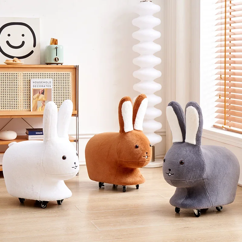  Rabbit Children's Chair Living Room Modern Simple Shoe Stool With Wheel Mobile Cartoon Animal Stool Ornaments