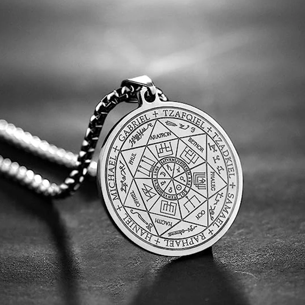 Siegel der 7 Erzengel Anhänger Halsketten für Männer Siegel von Solomon spirituellen Talisman Schutz Amulett Edelstahl Schmuck