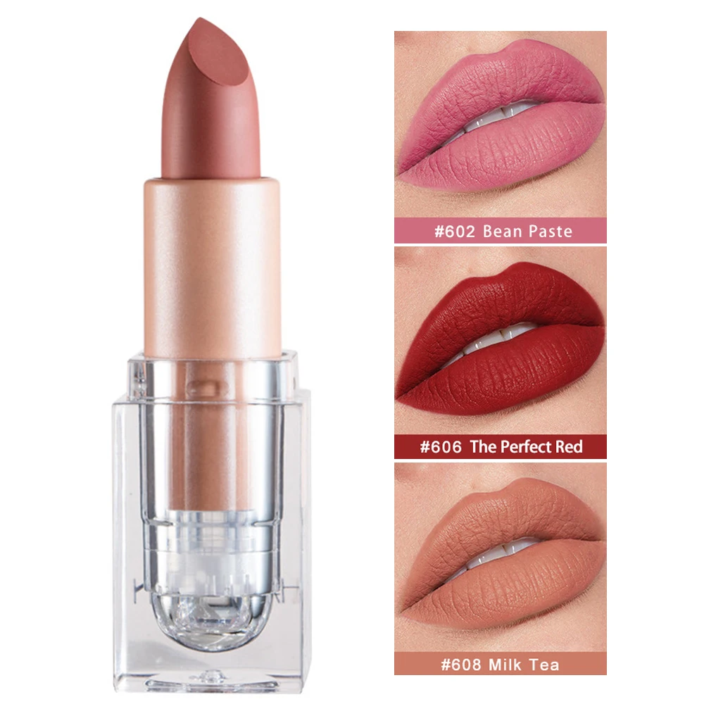 Lápiz labial mate de pasta de frijol, maquillaje de labios de Color rosa, resistente al agua, hidratante cosmético de larga duración, 12 colores, maquillaje diario