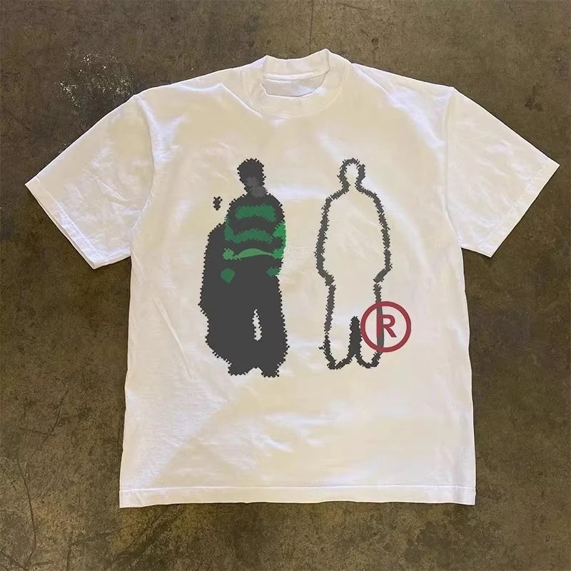2026 Summer Retro Pixel Art Logo Print T-shirt Breathable Cotton Unisex Casual Streetwear Oversized Short Sleeve Tops