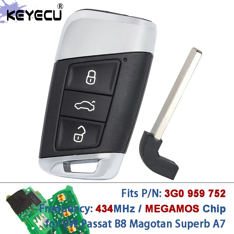

KEYECU 3G0 959 752 434 МГц MEGAMOS AES чип умный дистанционный брелок для VW для Volkswagen Passat B8 Magotan Superb A7 2015-2020