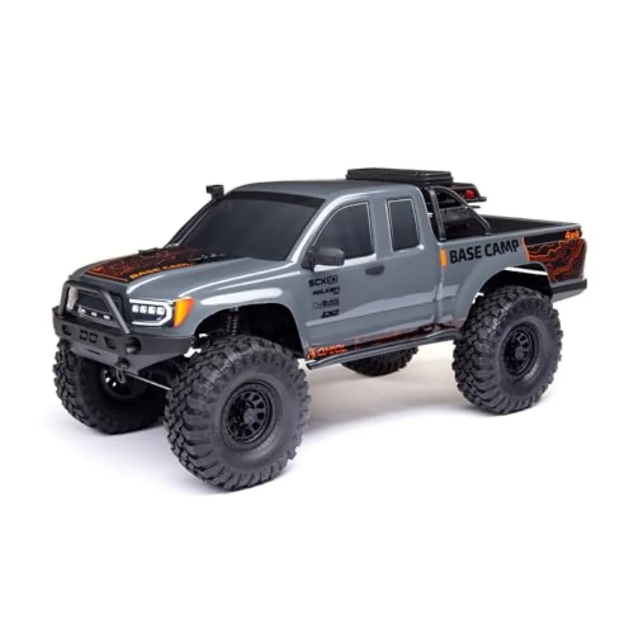 

RC Truck 1/10 SCX10 III Base Camp 4X4 Rock Crawler Brushed RTR for off-road crawling, ABS plastic body, Gray, durable chassis w