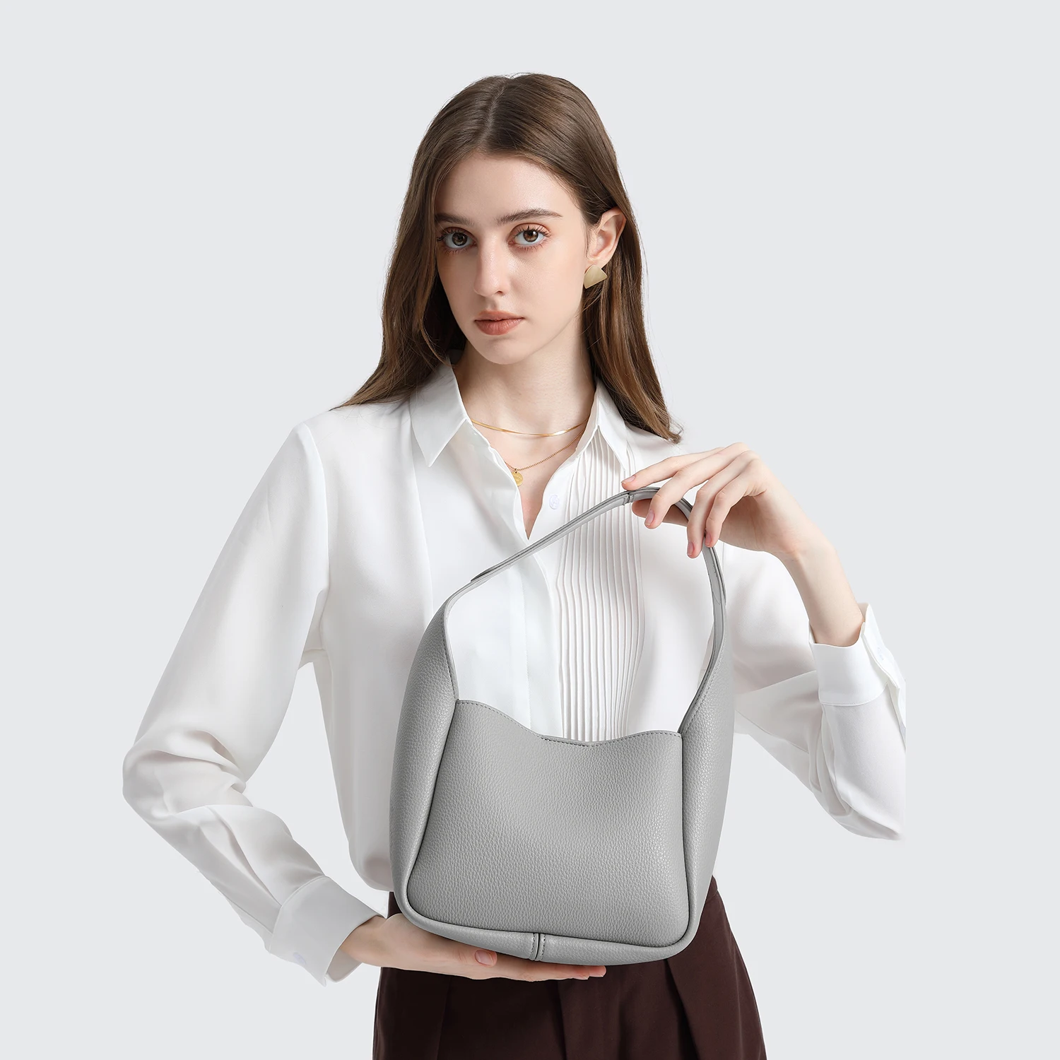 Excellent Shark Grey Soft Leather Comfortable Bucket Bag All-match Fashionable Large Capacity Handbag Fashionista Clutch Bag