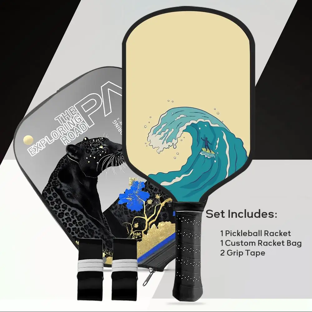 

Pickleball Paddle Set Lightweight Fiberglass 13MM Honeycomb Core USAPA Approved Racket for Power and Spin Sea waves