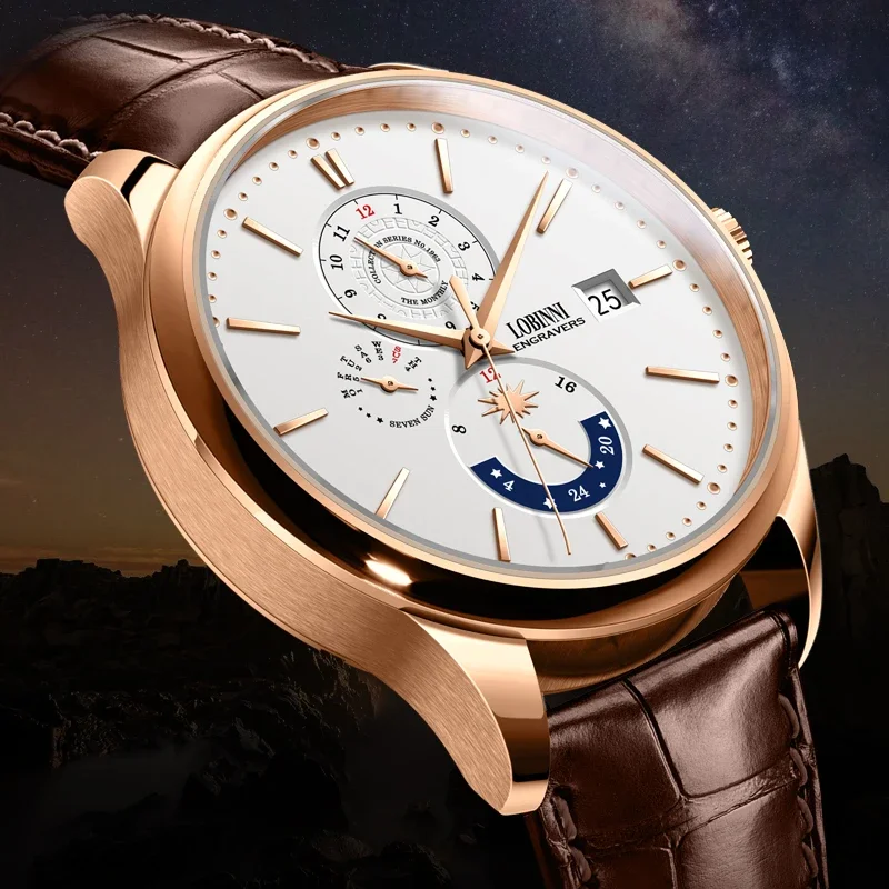 LOBINNI New Design Genuine Leather Wrist Watch Mechanical 40mm Auto Movement Self Winding Automatic Watches Man