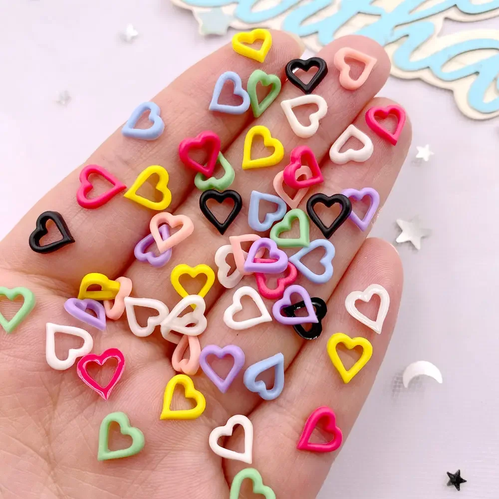 200PCS Mixed Colorful Candy Colored Hollow Heart Nail Art Flat back Scrapbooks DIY Wedding Valentine's Day Embellishments Crafts