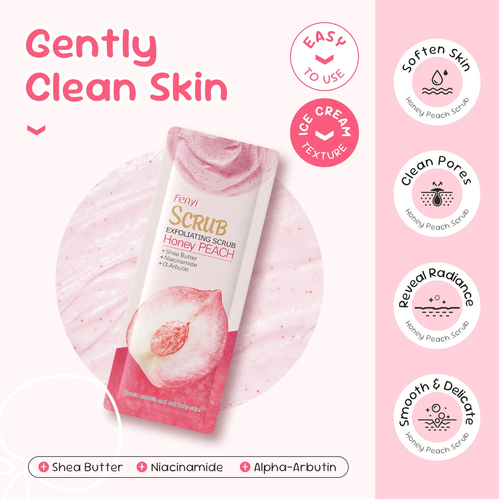 كريم مقشر العسل والخوخ لتنظيف عميق للقدمين والجسم، تقشير جسدي للبشرة والركبة وإزالة الميلانين الداكن