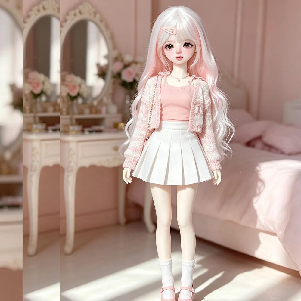 High Temperature Silk Wig 1/3 /4 /6 Bjd Doll Wig Gradient Cherry Blossom Color Curly Hair Girl Toy Bjd Doll Accessories No Doll