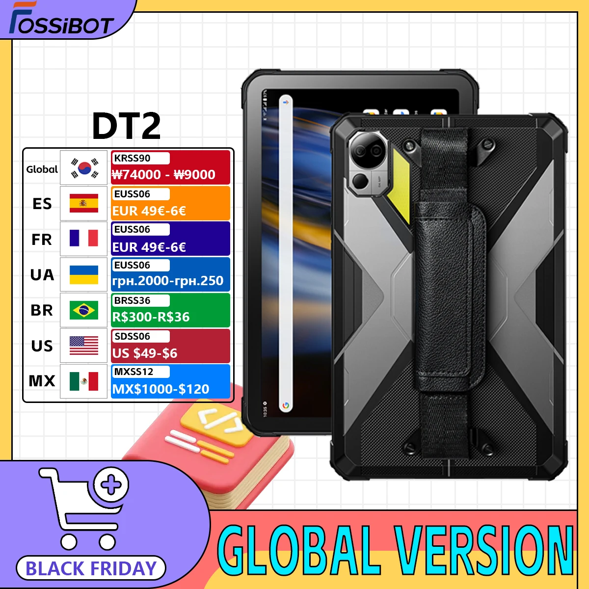 FOSSiBOT DT2 แท็บเล็ตที่ทนทาน 20GB + 256GB Helio G99 10.4 นิ้ว 2K 64MP PCแท็บเล็ต 22000MAh 66W IP68 4G LTE Android 13 Pad