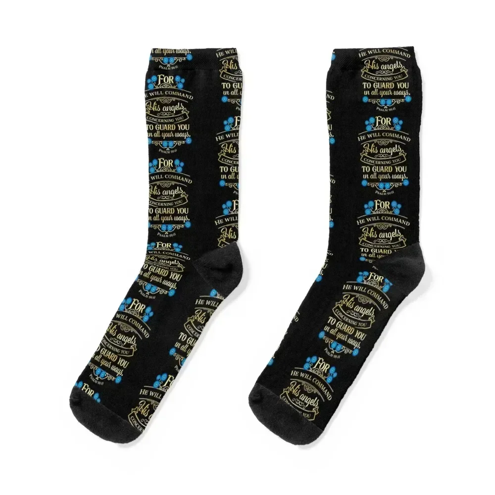 Psalm 91:11 Bible Verse Christian Socks hiphop sports stockings Mens Socks Women's