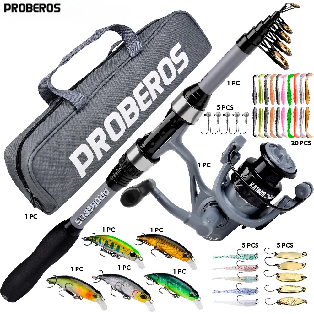Portable Telescopic Sea Fishing Rod Reel Combo 1.8M Fiberglass Spinning Kit 5.2:1 1BB with Lures Hooks Tackle Bag