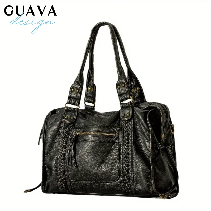 

Y2K Spicy Girl One Shoulder Crossbody Bag Vintage Washed Leather Motorcycle Bag Large Capacity Bag