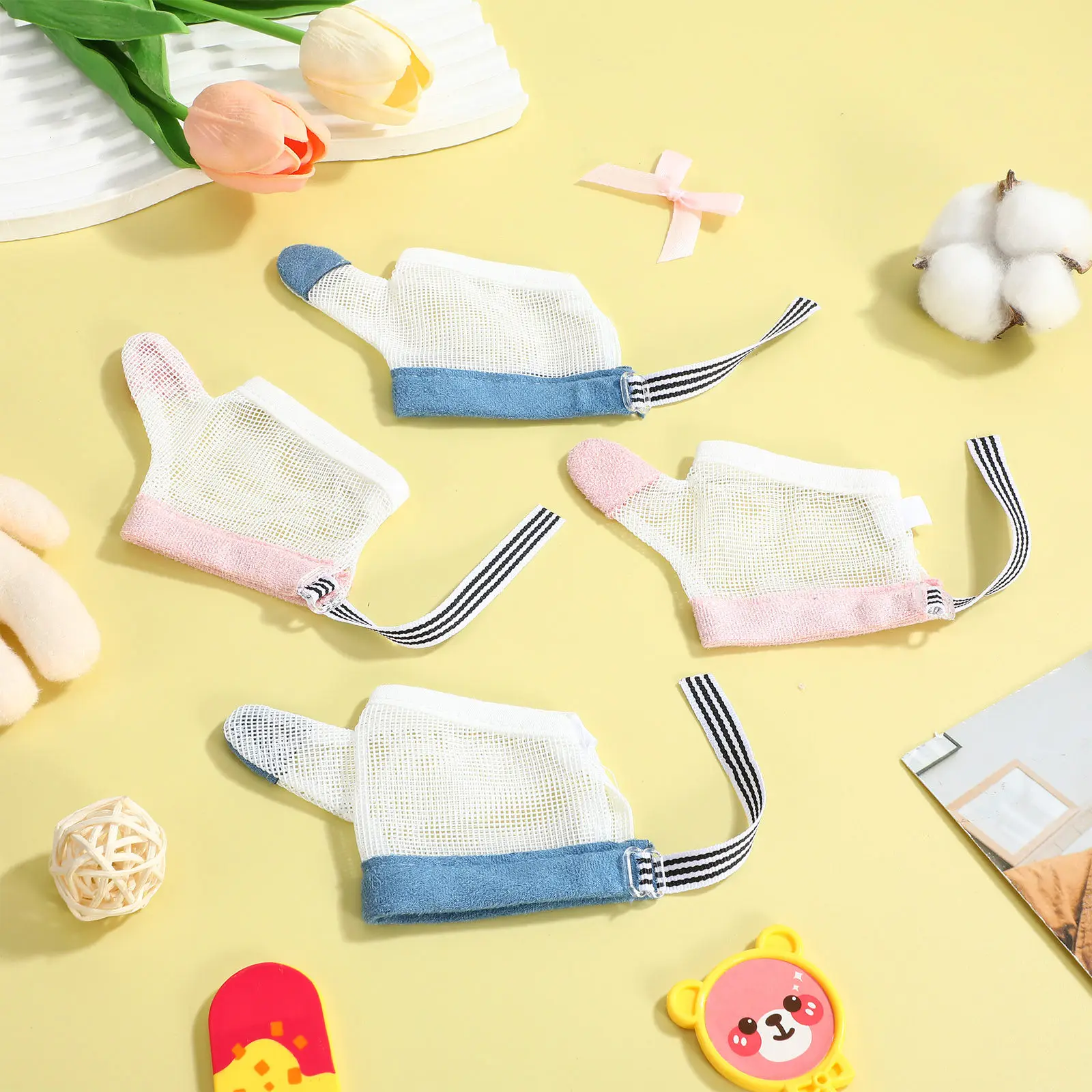 

2Pairs Baby Thumb Sucking Stop Gloves Breathable Double-Sided Mesh Finger Protector for Infants Anti-Pull Comfortable