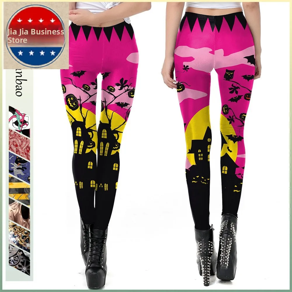 

Женские леггинсы Slim Fit с принтом летучей мыши на Хэллоуин 2024, девять частей, модные, индивидуальные, Sweet Home Sweet Sle Bot