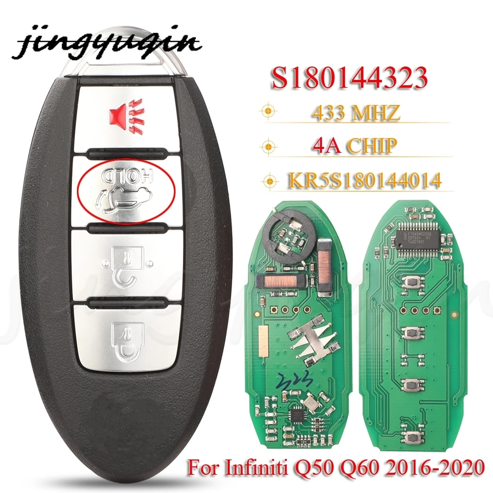 

jingyuqin S180144323 4BNT Proximity Smart Key Fob 433MHz 4A Chip For Infiniti Q50 Q60 2016 2017 2018 2019 2020 KR5S180144014