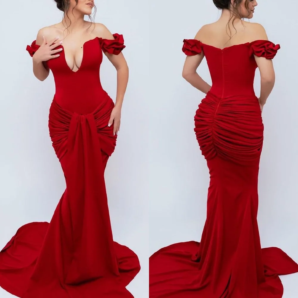 

Customized Exquisite Jersey Pleat Sequined Column V-neck Long Dresses Homecoming Dresses Elegant Modern Style Classic