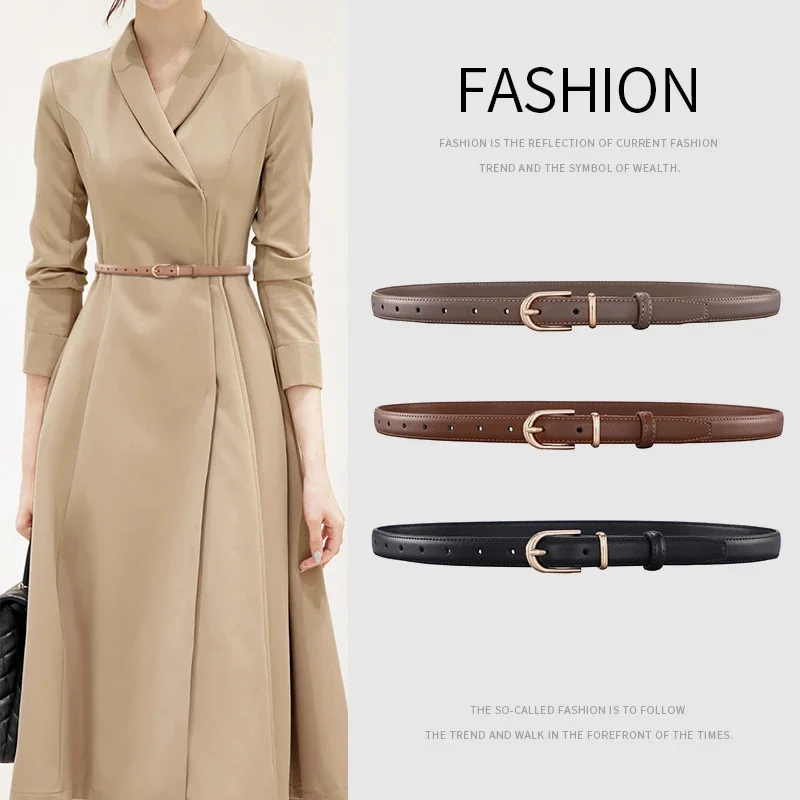 

New Ladies Belt Pin Buckle Belt Female Pure Cowhide Hundred with Simple Denim Suit Skirt Trouser Belt