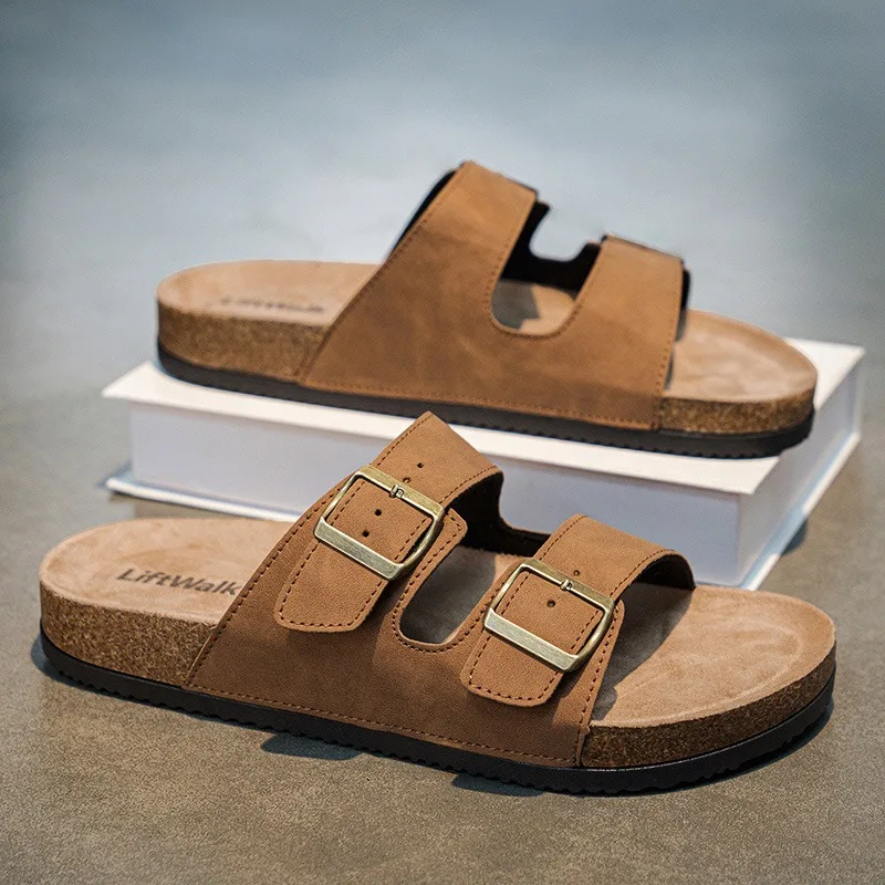

2026 Classic Cork Sandals For Women Men Fashion Soft Thick Sole Cork Slippers Summer Beach Sandals Home Open Toe Flat Sandals