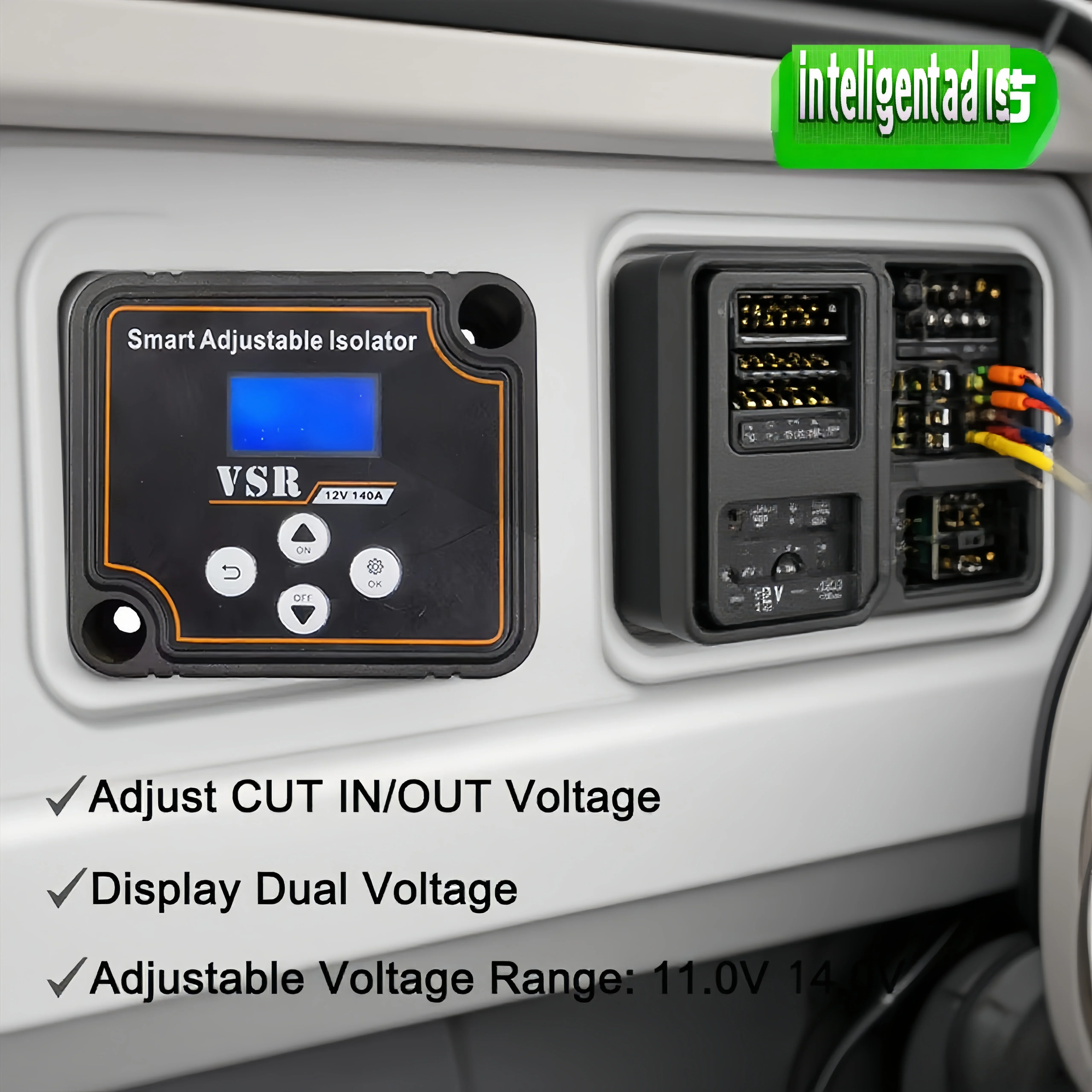 

Регулируемый изолятор двойной батареи 12 В, 140 А, чувствительное к напряжению заряда, реле, ЖК-дисплей, настройка напряжения VSR для внедорожного лагеря