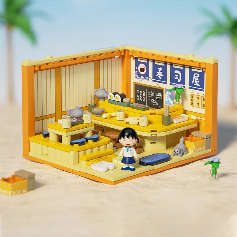 Weekit Chibi Maruko-chan casas apiladas juego de bloques de construcción Street View tienda modelo ensamblado juguetes para decoración del hogar regalos de vacaciones