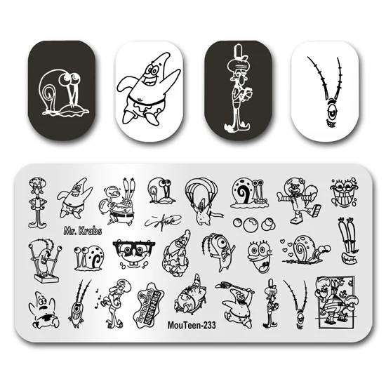 Nail Stamp Plate MouTeen-233 Mixed SpongeBob Patrick Star Nail Stamping Plates Manicure Set For Nail Art Stamper